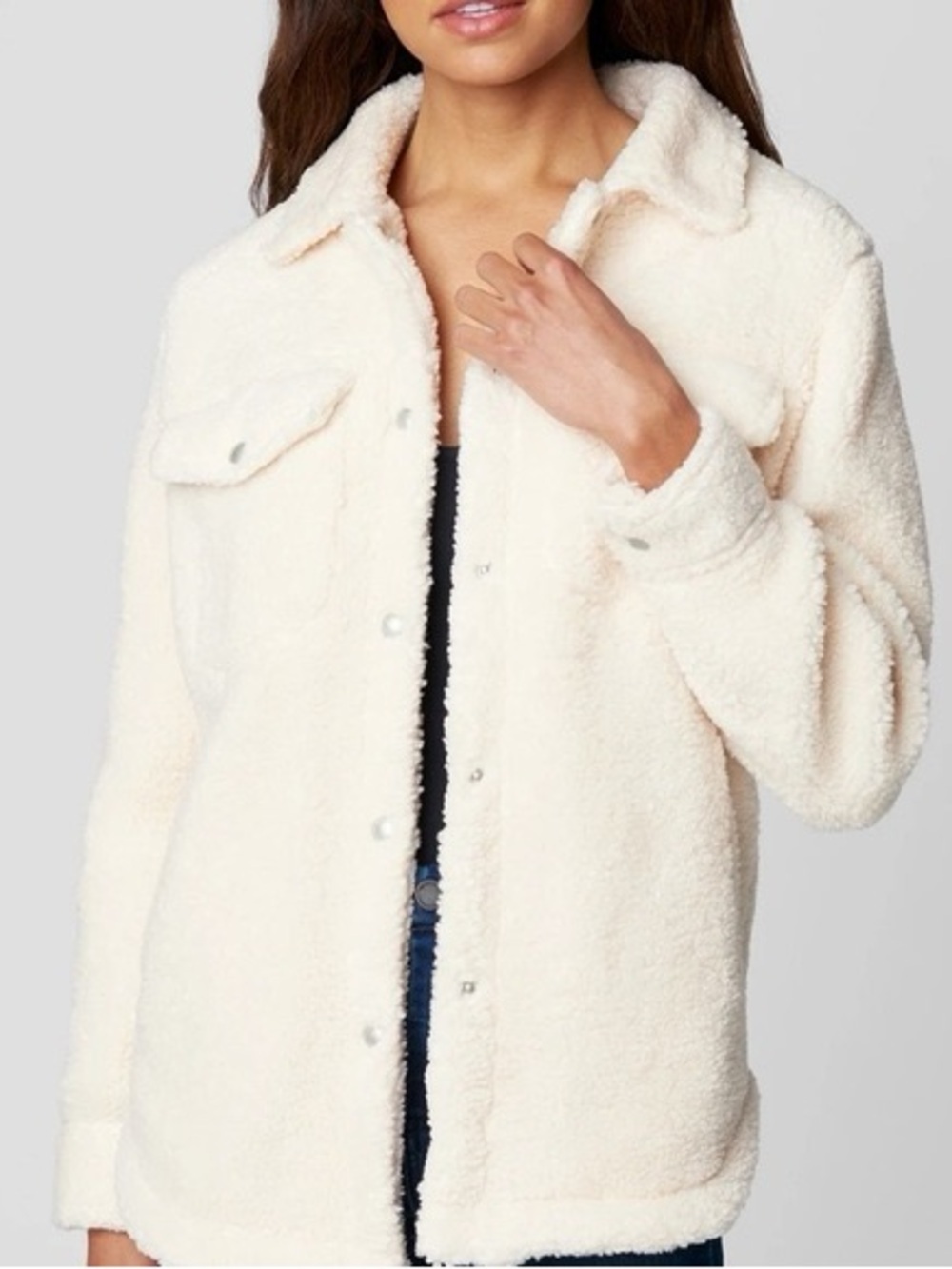 Blank NYC Cream Teddy Sherpa Shirt Jacket Size Medium